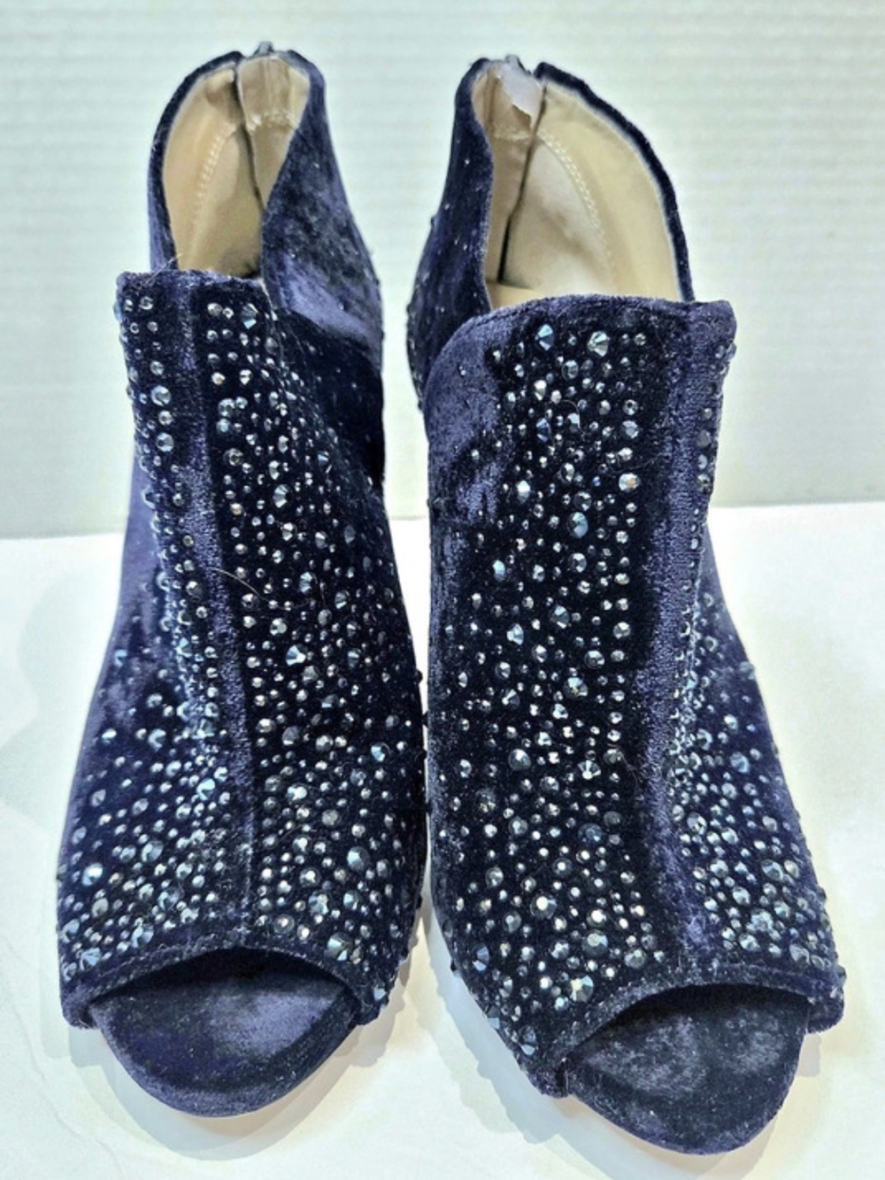 INC International Concepts Blue Crystal Embellished Peep Toe Ankle Booties